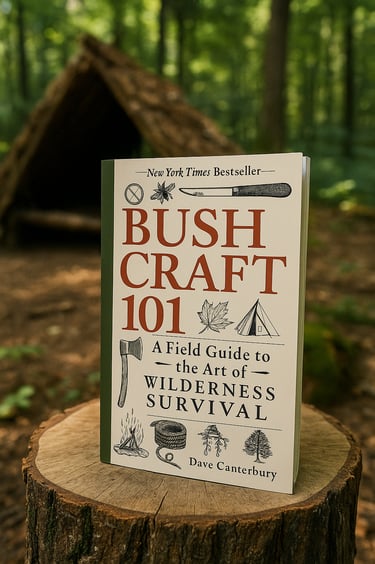 Book cover of Bushcraft 101 by Dave Canterbury on tree stump in forest