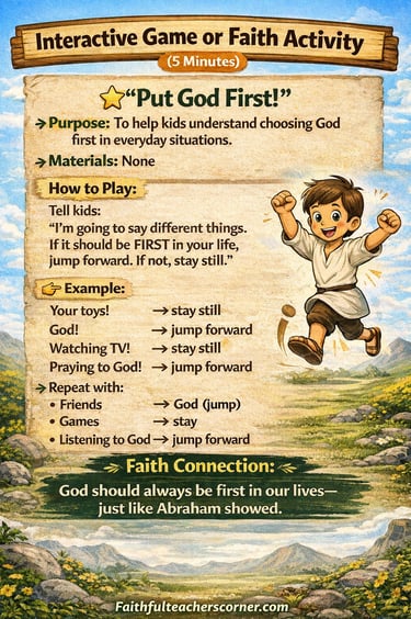 Interactive Sunday School game for kids Put God First activity, Christian lesson for kids teaching t