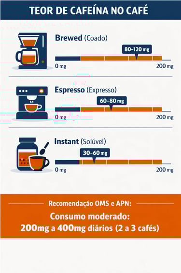 Infográfico mostrando as quantidades recomendadas de café por tipo de bebida