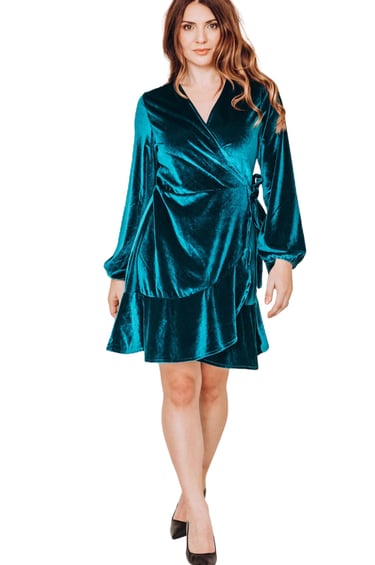 Rochie Familysta® – Mini Catifelată Petrecută, Albastru Petrol