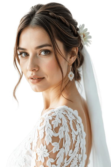 Bride with elegant wedding hairstyle.