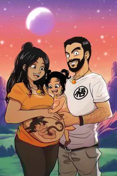 portrait de famille personnalisé dragon ball manga cartoon personnages