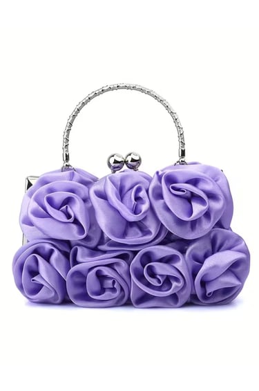 Elegant Violet Floral Fabric Clutch with Kiss-Lock Closure