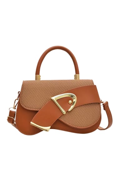 Brown Clamshell Crossbody Bag – Adjustable PU Handbag for Everyday & Formal Use