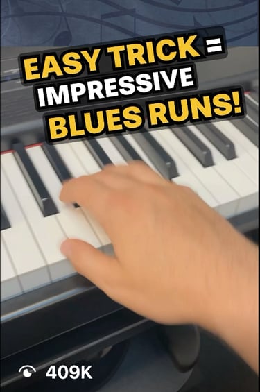Daine Jordan's high performing piano tutorial video called easy trick = impressive blues runs