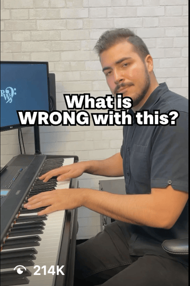 Daine Jordan's piano social media video with the hook caption what is wrong with this?