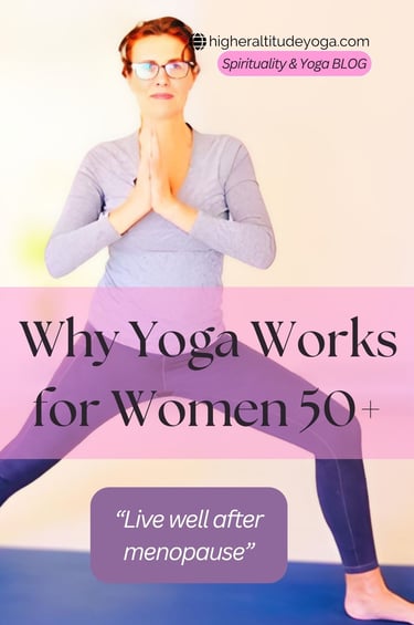 A woman practicing a yoga pose for menopause wellness and fitness for women over 50.
