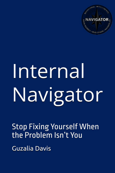 Internal Navigator book cover by Guzalia Davis on a blue background with a behavioral intelligence logo.