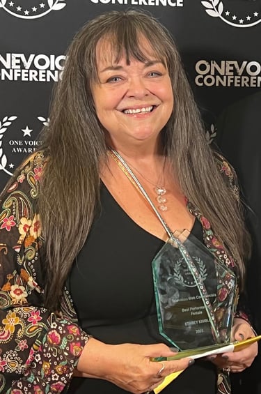 Stacey Kimble with OVC award for Best Female Commercial Voiceover