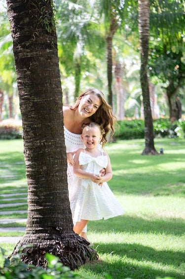 Mother and daughter playing in Premier Residences Phu Quoc garden
