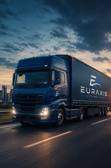 EURAXIS krovininis vilkikas kelyje – tarptautinis krovinių transportavimas Europoje