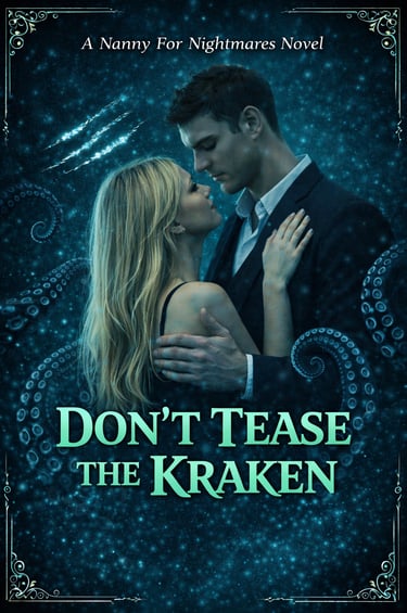 A paranormal romance book cover titled Don't Tease the Kraken featuring a couple and glowing tentacles.