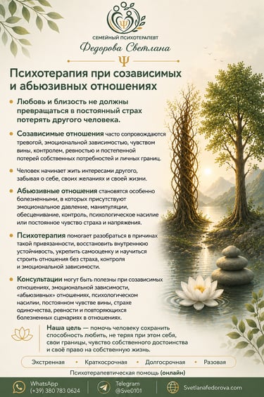 Психотерапия при созависимых и абьюзивных отношениях. Помощь в восстановлении границ.