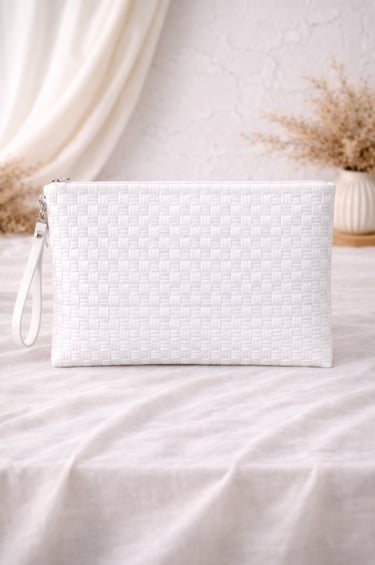 Solid white woven plastic clutch bag handmade eco friendly fashion