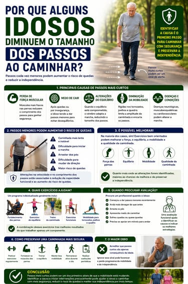 Por que alguns idosos diminuem o tamanho dos passos ao caminhar?