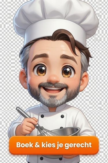 Smiling cartoon male chef with a whisk and mixing bowl, featuring a Dutch call to action button.