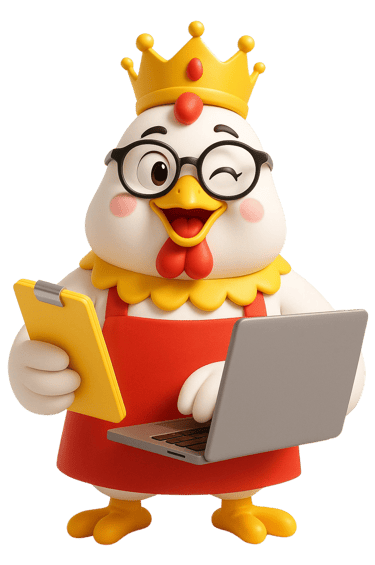 Maskot ayam RATU membawa mie basah, simbol produk berkualitas
