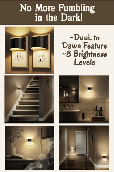 Adjustable Plug in Dusk To Dawn Night Lights for Bedroom Bathroom Hallway 2 Pack