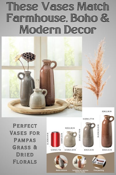 Rustic Farmhouse Ceramic Vases for Pampas Grass Dried Florals