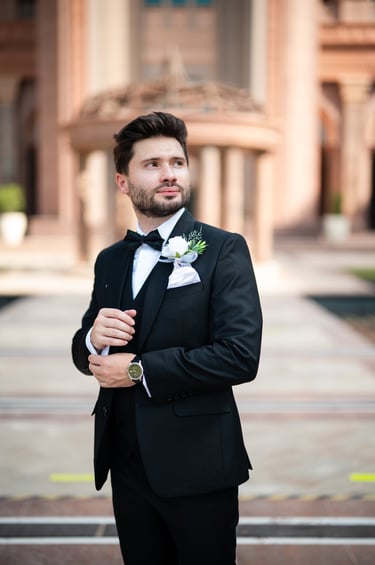Maxens Brun-Picard founder of Milestone Creator luxury experience concierge Dubai in black bow tie