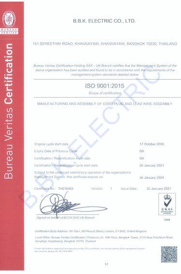 รับรองมาตรฐาน ISO9001 ของบีบีเค อีเลคตริค