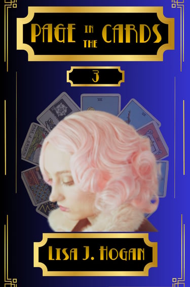 Book cover of Page in the Cards showing main character with pink hair looking downward, framed by a