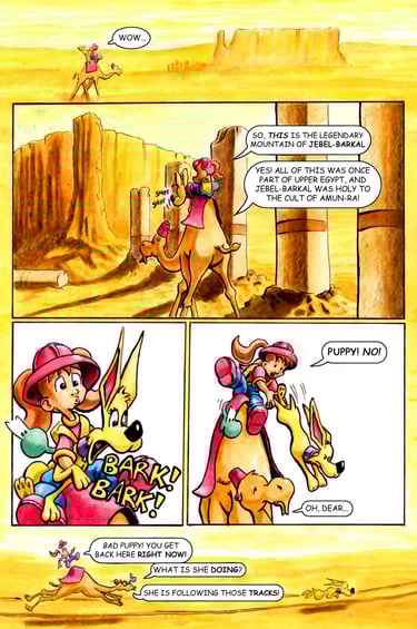 Amber Lee explores ancient Egyptian ruins with her puppy, Jasper, and Sallah the camel