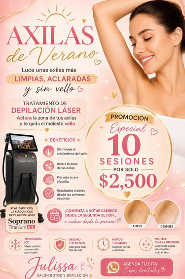 Promotional poster for Soprano Titanium ICE laser hair removal treatment for underarms with pricing and benefits.