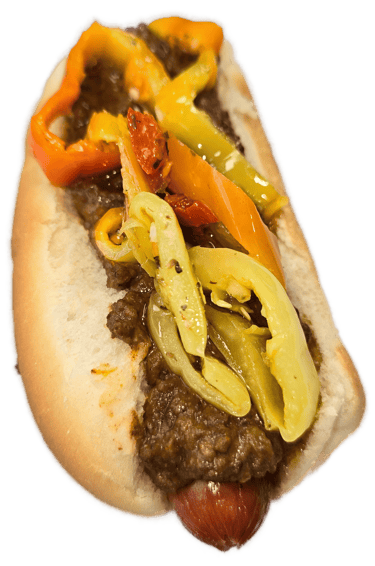 Blazin Billy all-beef hotdog with chili sauce, onions, and hot peppers at HeckYA Youngstown Ohio