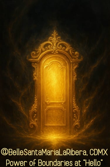 Golden sacred door glowing with light, teaching boundaries from the first glance. Dating coaching.