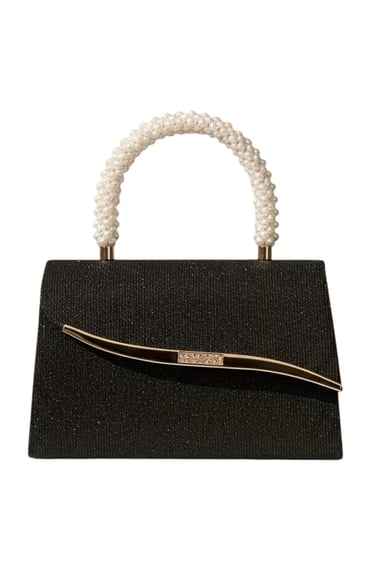 Black Beaded Evening Clutch with Detachable Strap