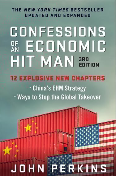 Confessions of an Economic Hit Man cover, exposé on global financial manipulation.