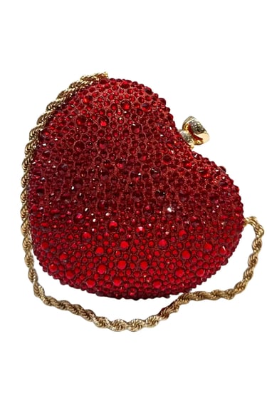 Red Shiny Heart-Shaped Evening Clutch – Beaded Elegant Wedding & Party Bag