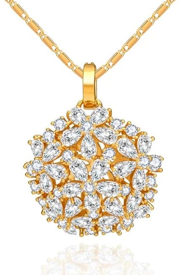 Floral Jewelry: Crystal Flower Pendant Necklace in 14K Gold 