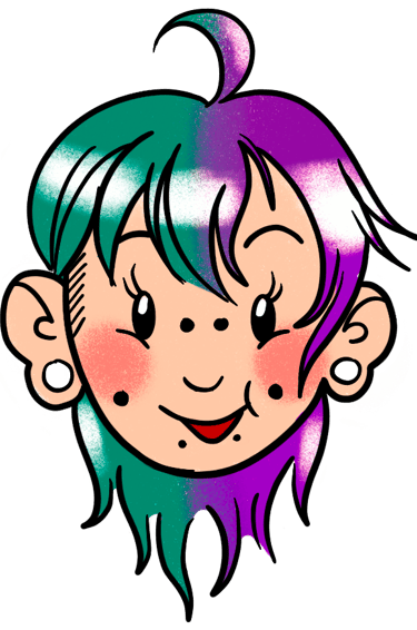 A cartoon drawing of Aly’s face