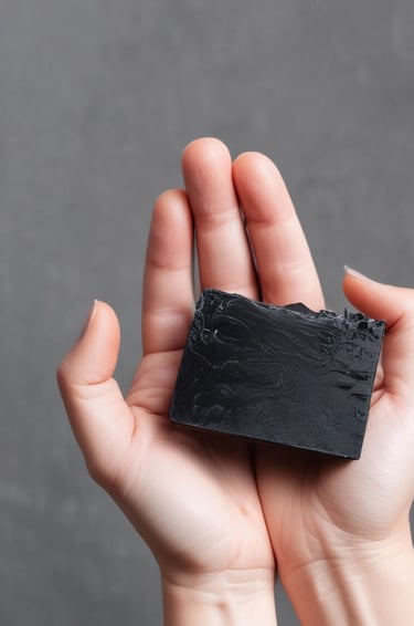 A rustic wooden table displaying natural cosmetic products with fresh herbs and flowers around.