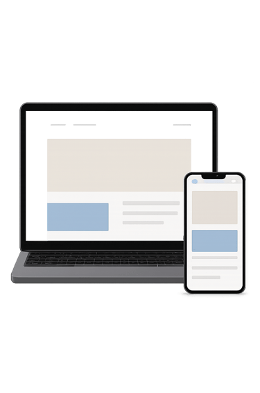 A high-fidelity website design mockup shown on a laptop and mobile phone screen