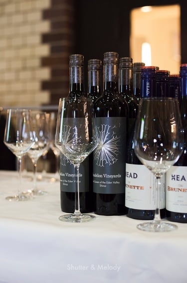 Bottles of Australian wine on a table.