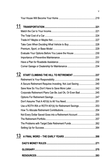 Table of Contents "What Would Dad Do? - Volume 1" Essential Money Management Page v