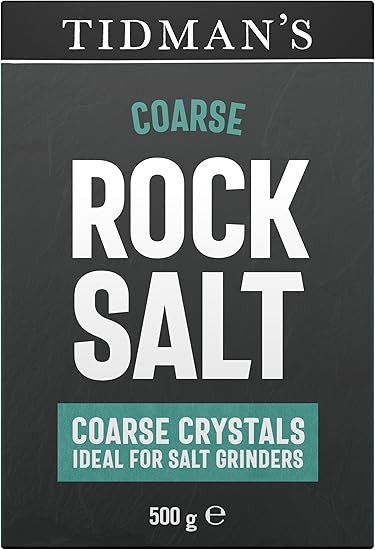 Tidman's 500g box of coarse rock salt crystals ideal for ceramic salt grinders.