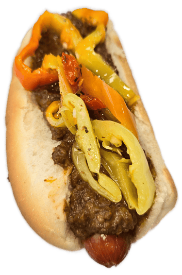 Blazin Billy all-beef hotdog with chili sauce, onions, and hot peppers at HeckYA Youngstown Ohio