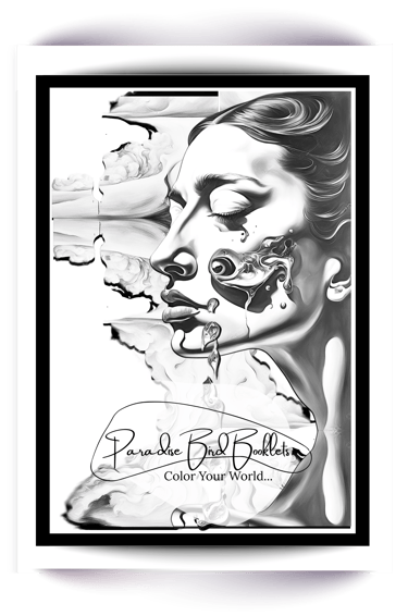 Coloring page of a surrealistic woman's face crying melting clocks