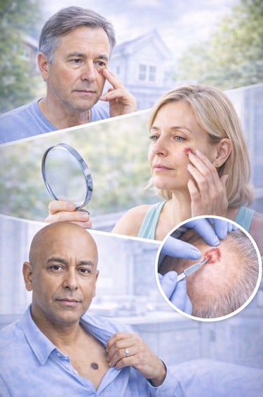 Men and women examining skin spots that may require Mohs surgery for skin cancer treatment