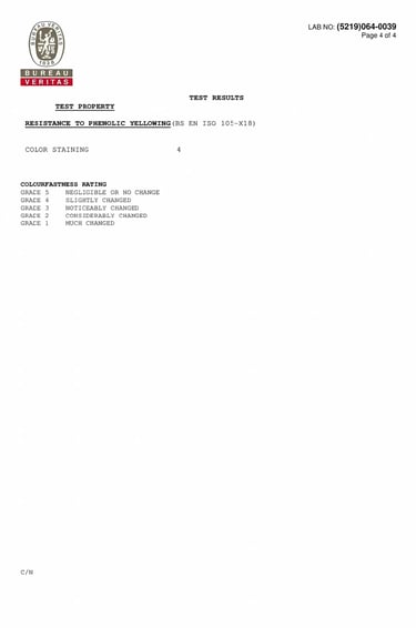 Bureau Veritas Test Report (Page 4) Test Property: Resistance to Phenolic Yellowing