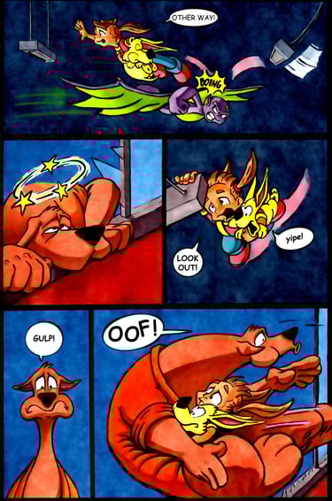 Amber Lee leaps over a vampire minion before tackling the Wolfman