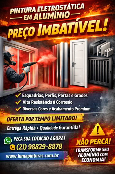 Pintura eletrostática em alumínio para esquadrias, portas e grades com alta resistência.