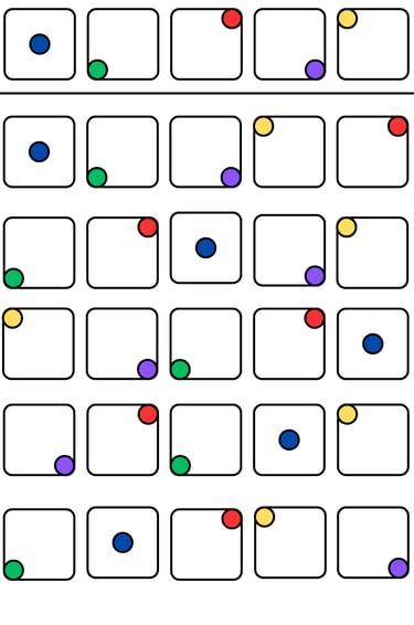 a number of different colored dots on a white background