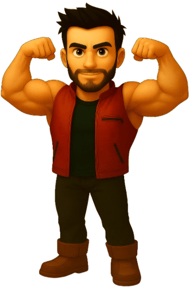 Rob Phillimore cartoon avatar flexing biceps