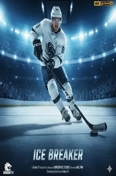 A professional ice hockey player in a white jersey skating on a rink for the film Ice Breaker.