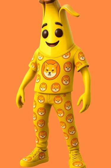 a banana banana character in a yellow shirt and yellow pants